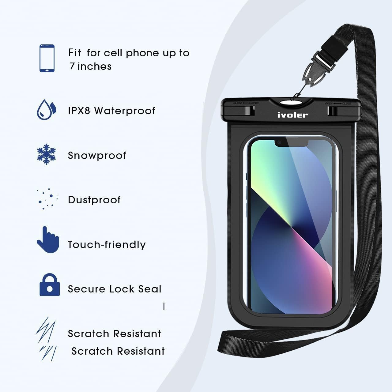 ivoler Waterproof Pouch Bag + Phone Case, Waterproof Case Dry Bag - Black