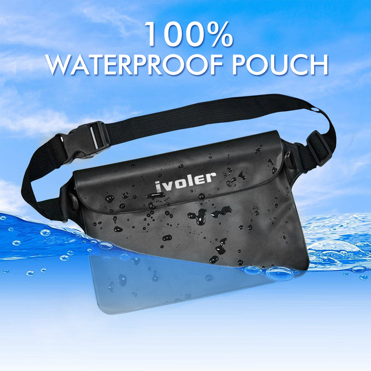 ivoler Waterproof Pouch Bag + Phone Case, Waterproof Case Dry Bag - Black