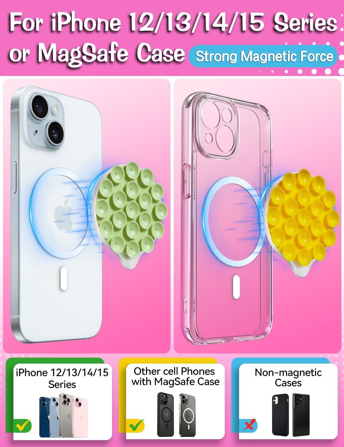 MagSuction Silicone Suction Cup Phone Mount for MagSafe (White & Pink)