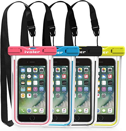 ivoler wasserdichte Handyhülle Tasche 4 Stücke, Handytasche Wasserdicht, Handy Wasserfest Hülle, Staubdichte Schutzhülle für iPhone, Android, usw bis zu 6.7 Zoll. (Schwarz+Blau+Grüne+Rosa)