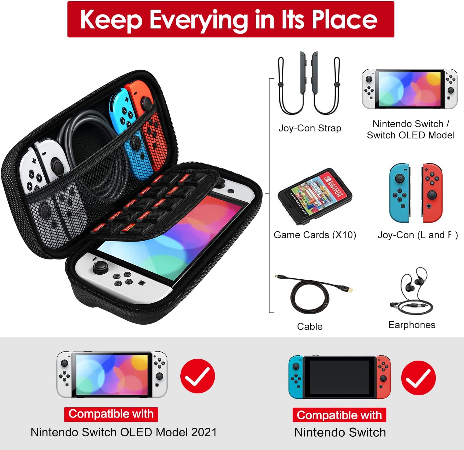 iVoler Carrying Storage Case for Nintendo Switch/Switch OLED Model (2021)